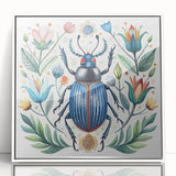 Framed acrylic wall art showcasing a detailed beetle design from the insect and arachnid collection, featuring a white frame that accentuates the vibrant colors and intricate patterns, perfect for nature enthusiasts and home decor lovers.