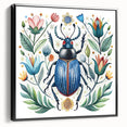 Framed wall art showcasing a detailed insect and arachnid beetle design, featuring vibrant colors on a black background, enhancing modern home decor aesthetics.