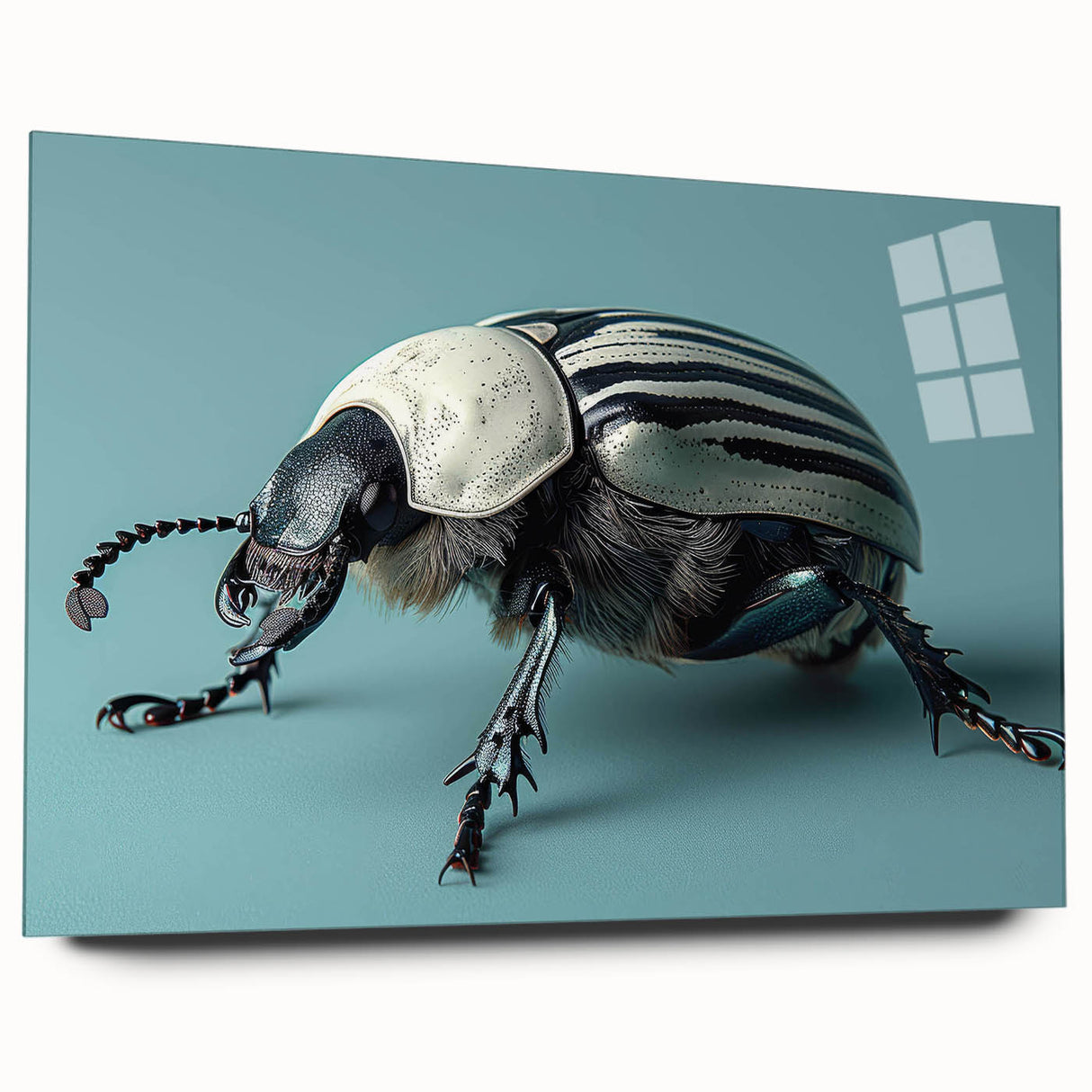 Acrylic wall art collection showcasing a detailed insect and arachnid beetle design in vibrant colors, displayed from a side view against a minimalistic background. Ideal for nature enthusiasts and modern decor.
