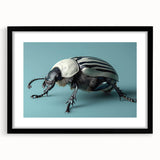 Black-framed wall art showcasing a detailed beetle and arachnid design, featuring intricate illustrations and a stylish mat around the artwork, perfect for nature lovers.