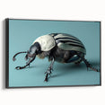 Framed wall art featuring a detailed insect and arachnid beetle design on a black canvas, showcasing vibrant colors and intricate patterns, ideal for entomology enthusiasts.