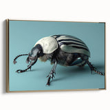 Gold-framed wall art showcasing a detailed beetle design from the Insect and Arachnid collection, set against a textured background, perfect for nature lovers.