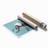 Colorful wall art print showcasing a detailed illustration of various beetles and arachnids, designed for insect enthusiasts and home decor, rolled and ready for display.