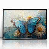 Framed wall art featuring a butterfly design, showcasing intricate insect and arachnid illustrations in vibrant colors, set against a sleek black frame for modern decor.