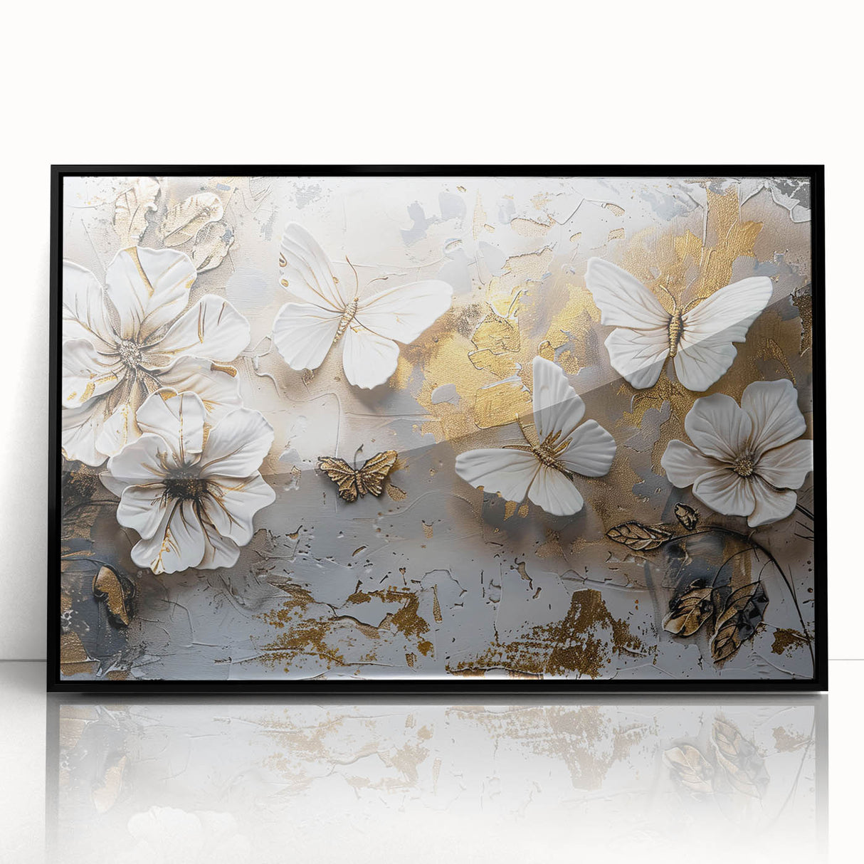 Framed black wall art featuring a butterfly design, showcasing vibrant colors and intricate insect details, ideal for nature lovers and modern decor.