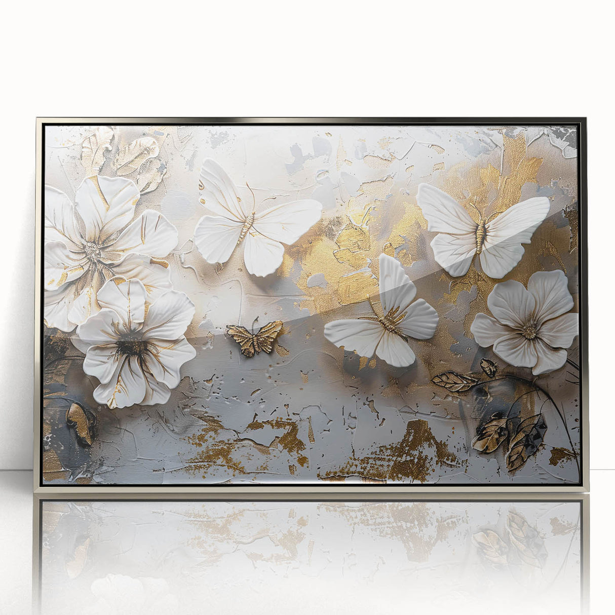 Framed acrylic wall art featuring a vibrant butterfly design from the Insect and Arachnid collection, showcasing intricate details and a sleek silver frame. Perfect for nature enthusiasts and modern decor.