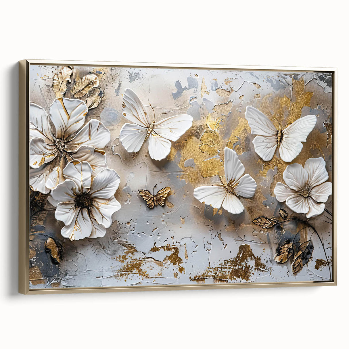 Framed wall art showcasing a vibrant butterfly design, featuring intricate details in shades of blue and gold, perfect for enhancing modern home decor.