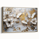Framed wall art showcasing a vibrant butterfly design, featuring intricate details in shades of blue and gold, perfect for enhancing modern home decor.