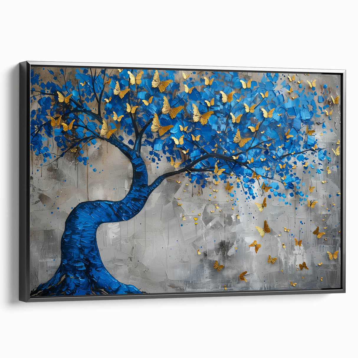 Framed canvas wall art showcasing a vibrant butterfly and insect design on a black background, viewed from the side, perfect for adding a modern touch to home decor.
