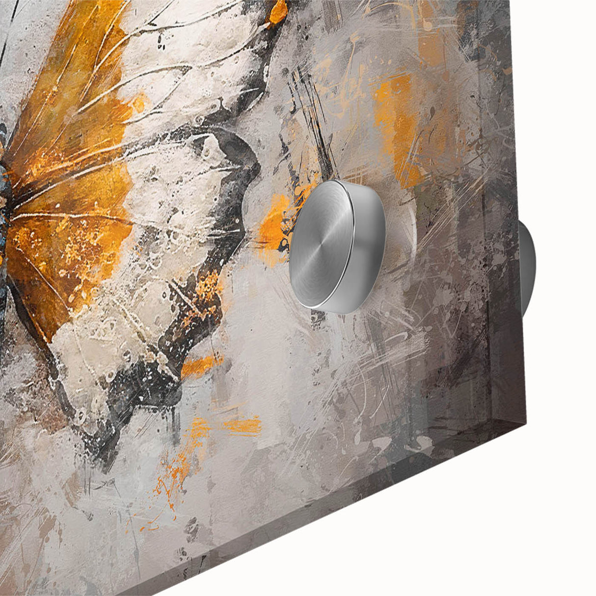 Close-up of a vibrant butterfly wall art design featuring intricate insect and arachnid details, printed on acrylic glass for a stunning visual effect.