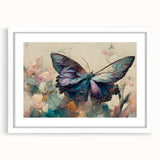 Framed wall art featuring intricate butterfly and insect designs, displayed with a white mat, ideal for enhancing home decor with nature-inspired elegance.