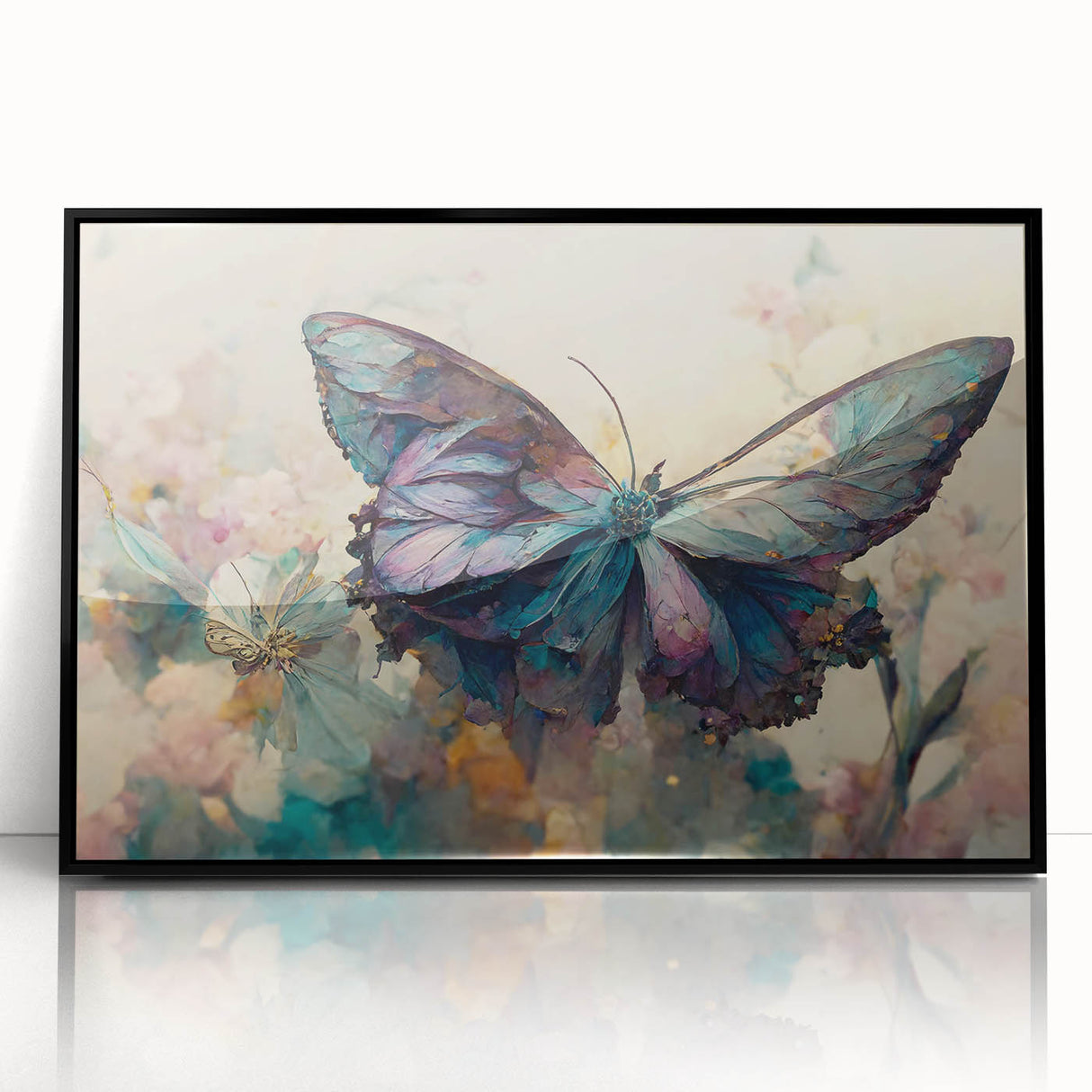 Framed acrylic wall art featuring a vibrant butterfly design from the Insect and Arachnid collection, set against a sleek black background, perfect for nature enthusiasts.