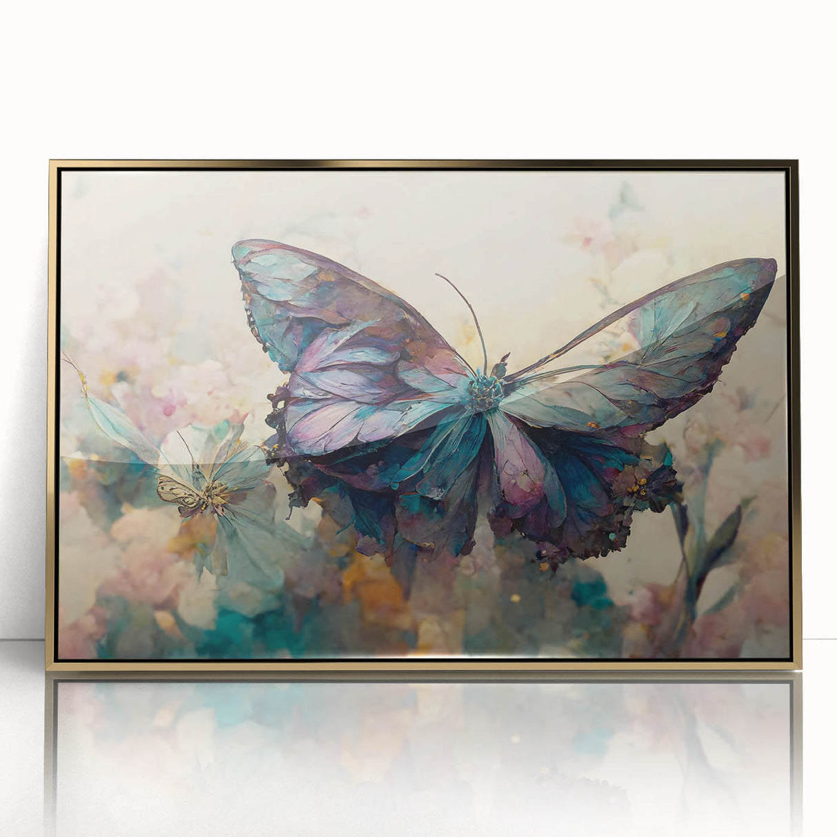 Framed wall art featuring a colorful butterfly design from the Insect and Arachnid collection, set in a sleek gold frame, ideal for modern decor.