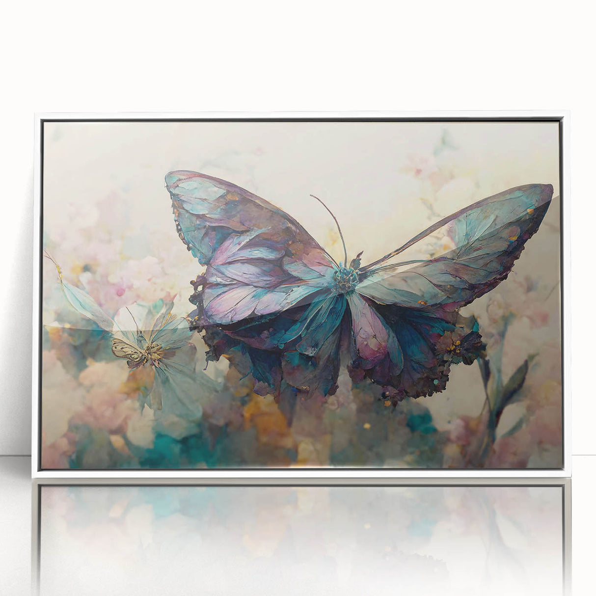 Framed wall art featuring a vibrant butterfly design, showcasing intricate insect and arachnid illustrations on a white background, ideal for nature-themed decor.