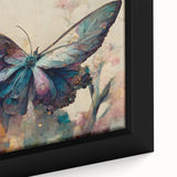 Vibrant close-up of a framed butterfly design wall art canvas, showcasing intricate insect and arachnid motifs with a colorful, artistic flair, perfect for home decor.