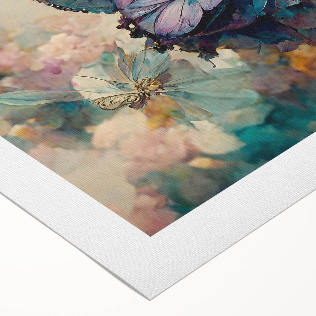 Colorful rolled canvas featuring intricate butterfly and insect designs, showcasing vibrant details and textures, ideal for nature-themed decor or educational use. Perfect for adding a unique artistic touch to any space.