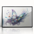 Framed wall art featuring an intricate butterfly design showcasing vibrant colors against a sleek black background, perfect for nature enthusiasts and modern decor.