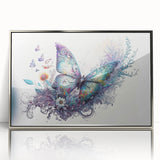 Framed wall art featuring a vibrant butterfly design, showcasing detailed insect and arachnid illustrations in a sleek silver frame, perfect for modern decor.