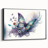 Framed canvas wall art showcasing a detailed butterfly design, featuring vibrant colors and intricate patterns, set against a sleek black frame for stylish home decor.
