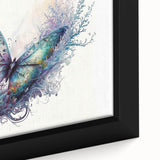 Close-up of a framed canvas wall art featuring a colorful butterfly and arachnid design, showcasing intricate details and vibrant colors, perfect for nature enthusiasts.
