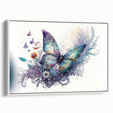 Framed wall art showcasing a vibrant butterfly design, featuring intricate insect and arachnid motifs on a white background, perfect for home decor.