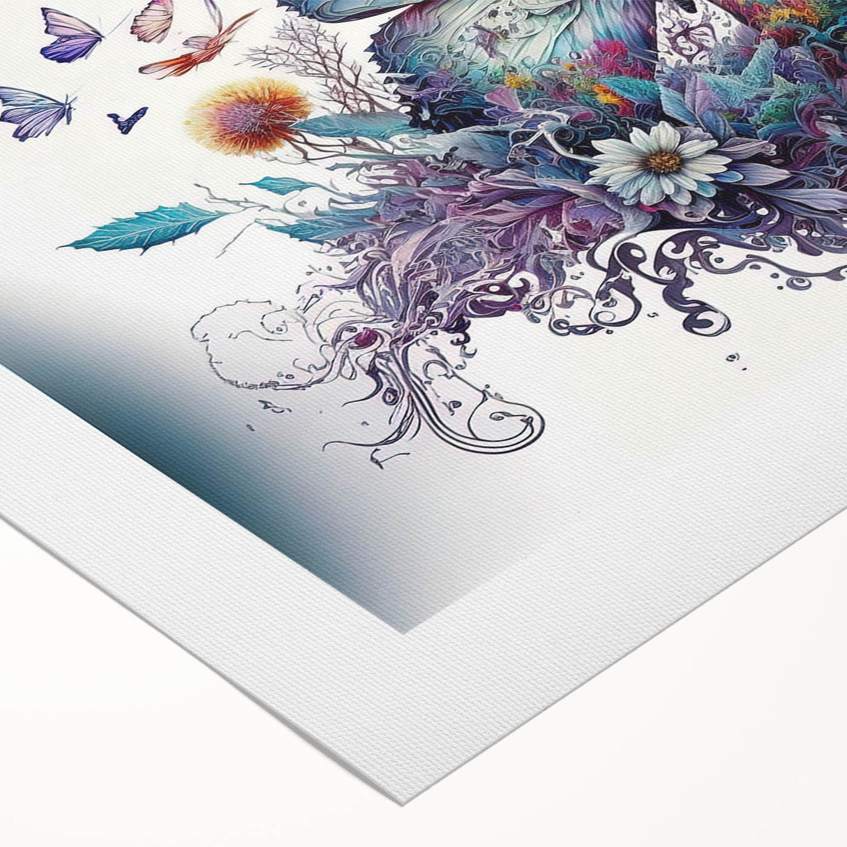 Detailed illustration of a colorful butterfly design on rolled canvas art, showcasing intricate patterns and vibrant hues, perfect for home decor or nature-themed spaces.