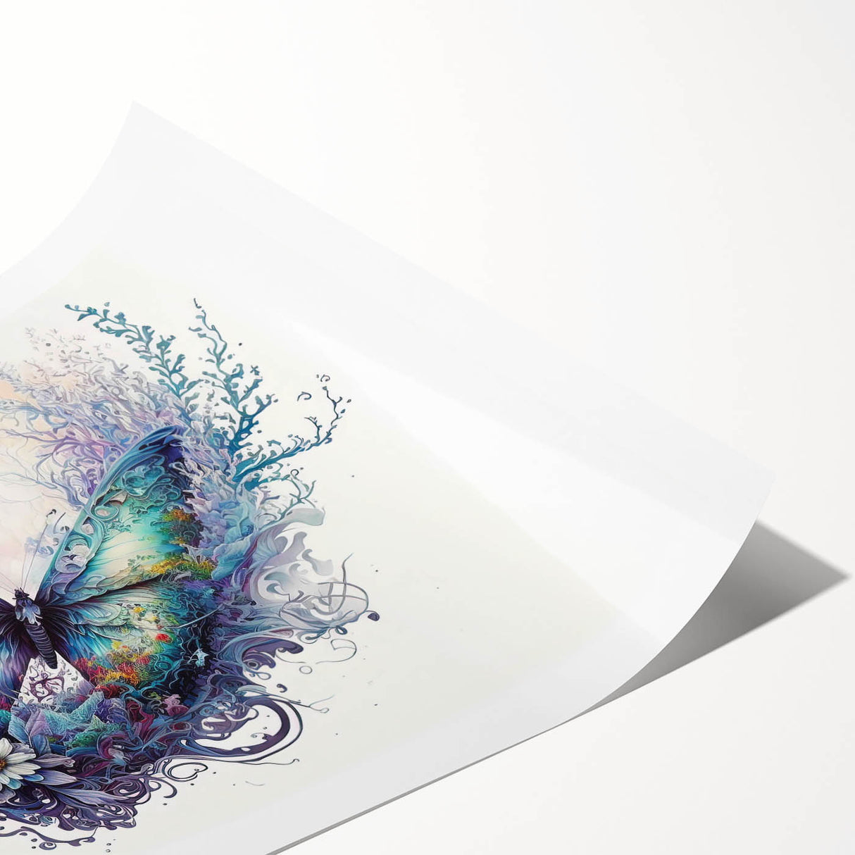 Colorful butterfly wall art print featuring intricate insect and arachnid designs, rolled and ready for display, perfect for nature-inspired home decor.