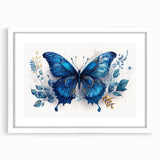 Framed wall art featuring a vibrant butterfly design from the Insect and Arachnid collection, set in a sleek white frame with a mat, ideal for nature-inspired decor.