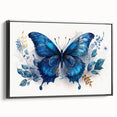 Framed wall art featuring a vibrant butterfly design from the Insect and Arachnid collection, showcasing intricate details and bold colors, displayed against a sleek black frame.