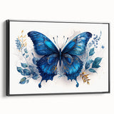 Framed wall art featuring a vibrant butterfly design from the Insect and Arachnid collection, showcasing intricate details and bold colors, displayed against a sleek black frame.