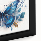 Close-up of a framed canvas featuring a vibrant butterfly design from the Insect and Arachnid wall art collection, showcasing intricate details and vivid colors ideal for nature-inspired decor.