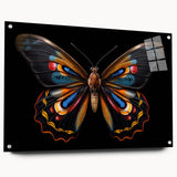 Acrylic glass wall art showcasing a vibrant butterfly design from the Insect and Arachnid collection, elegantly displayed with decorative pins against a neutral background.