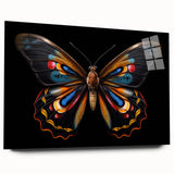 Vibrant acrylic wall art showcasing a colorful butterfly design, beautifully framed in glass, perfect for adding a touch of nature-inspired elegance to home decor.
