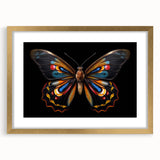Framed wall art featuring a vibrant butterfly design from the Insect and Arachnid collection, elegantly matted in gold for a sophisticated touch, ideal for home decor.