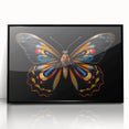 Framed wall art featuring a colorful butterfly and insect design on a black background. The artwork showcases intricate details, perfect for nature-themed decor.