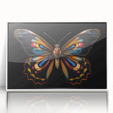 Framed wall art featuring a vibrant butterfly and arachnid design in acrylic, showcasing intricate details and a white frame, perfect for nature-inspired decor.