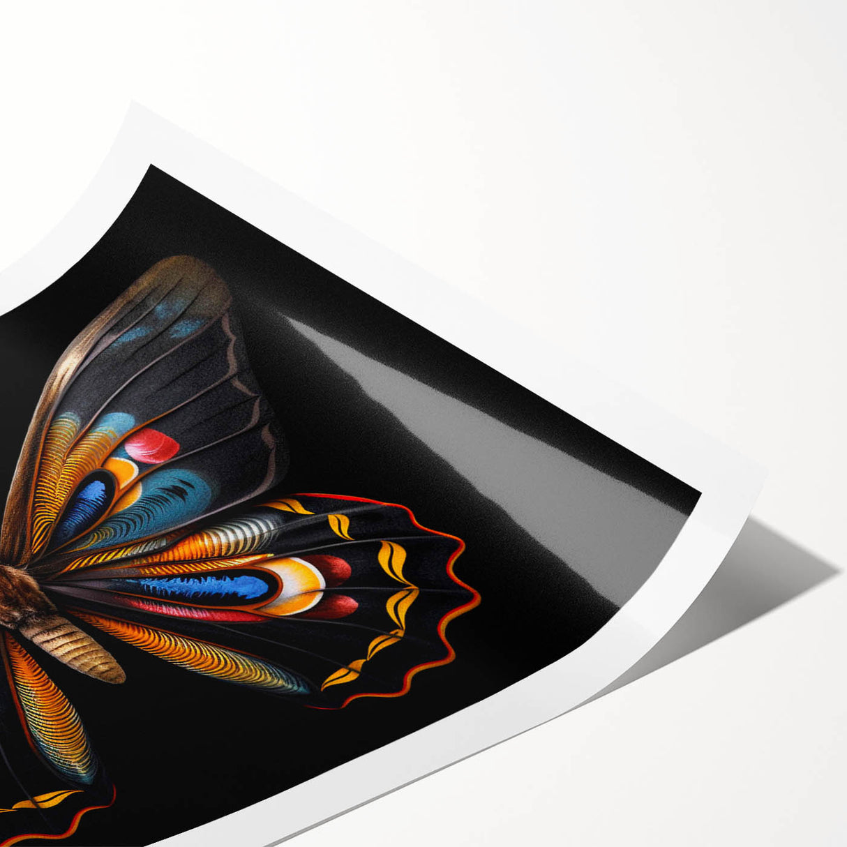 Colorful butterfly and arachnid-themed wall art print showcasing intricate designs, ideal for nature lovers and home decor enthusiasts, rolled for easy display.