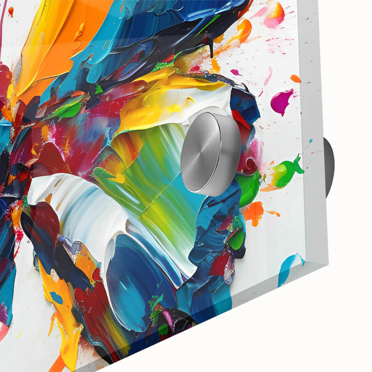 Close-up view of a vibrant butterfly design wall art piece, showcasing intricate details and colors on an acrylic glass surface, ideal for insect enthusiasts and home decor.