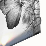 Close-up of a colorful butterfly wall art design featuring intricate details of insects and arachnids, printed on acrylic glass, ideal for modern decor.