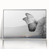 Framed acrylic wall art featuring a vibrant butterfly design from the Insect and Arachnid collection, displayed against a sleek white background, ideal for nature lovers.