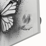 Close-up of a vibrant butterfly-themed wall art collection, showcasing intricate insect and arachnid designs on acrylic glass, perfect for modern decor.