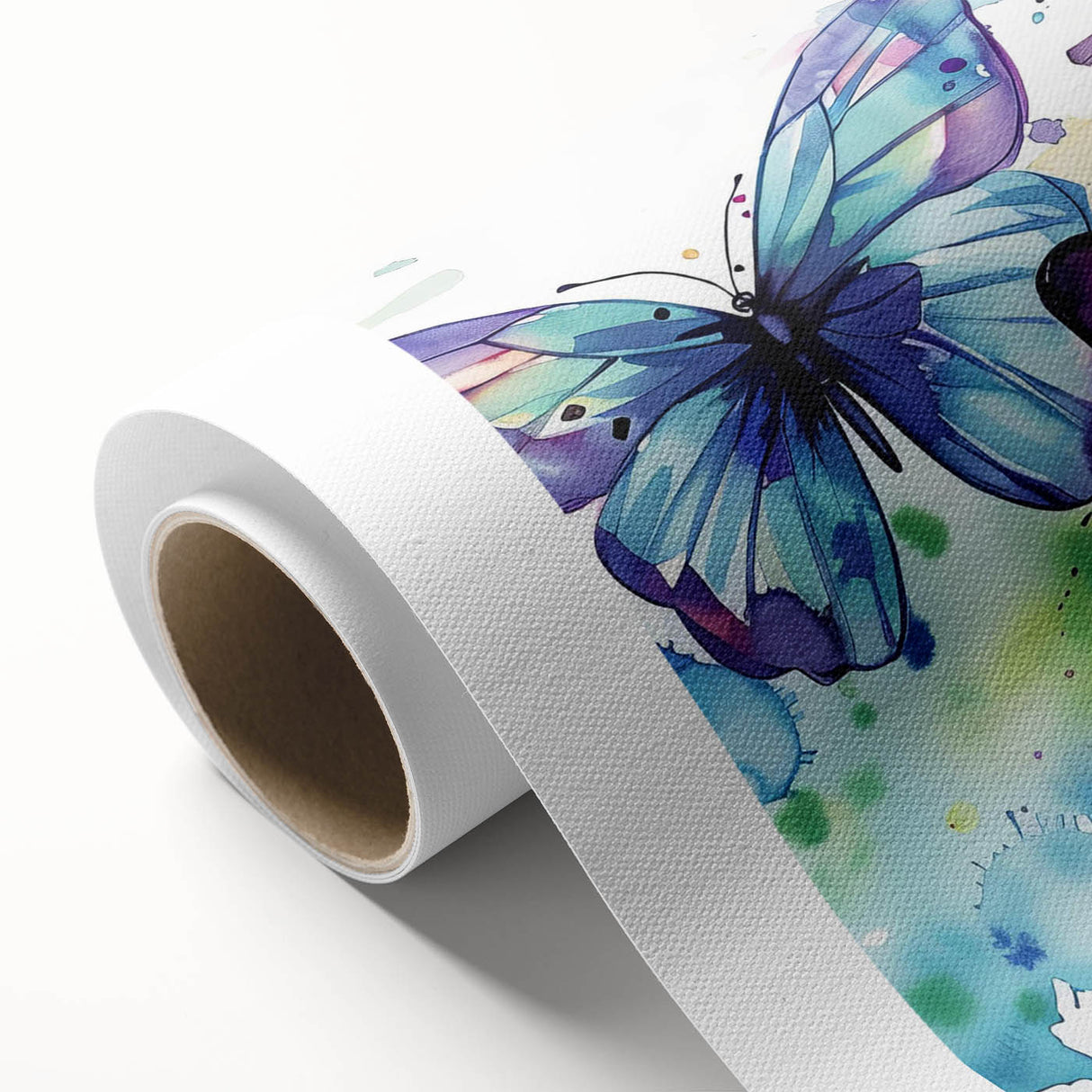 Colorful rolled canvas artwork showcasing a detailed butterfly design, part of an insect and arachnid wall art collection, ideal for home decor and nature enthusiasts.
