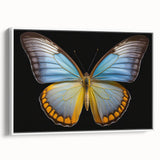 Framed canvas wall art showcasing a vibrant butterfly design with intricate details, presented at a white side view, perfect for enhancing modern decor. Ideal for nature lovers and art enthusiasts.