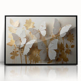 Framed wall art featuring an intricate butterfly design, showcasing vibrant colors against a sleek black background, perfect for adding elegance to any decor.