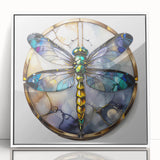 Framed wall art collection showcasing a detailed dragonfly design, featuring vibrant colors and intricate patterns, ideal for nature-themed decor or insect enthusiasts.