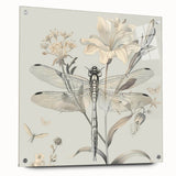 Acrylic wall art featuring a detailed dragonfly design with intricate patterns and vibrant colors, displayed from a side view with pin mounting for easy installation. Ideal for nature-themed decor.