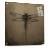 Acrylic glass wall art showcasing a vibrant dragonfly design from the insect and arachnid collection, displayed from a side view with decorative pins, perfect for nature-themed decor.