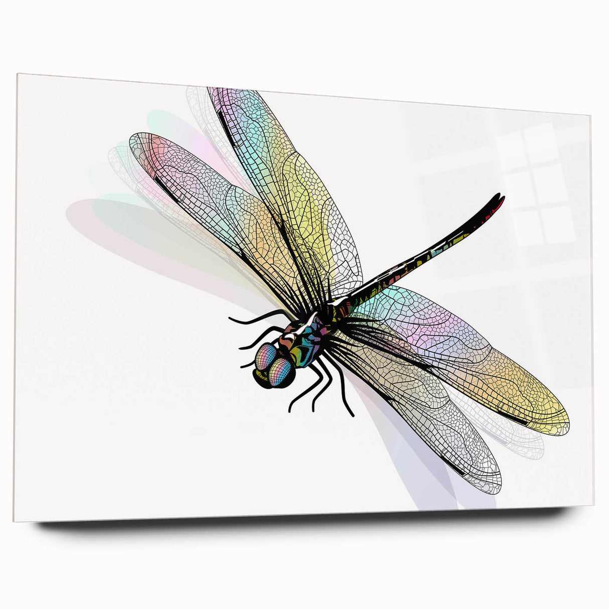 Side view of a vibrant dragonfly wall art piece from the Insect and Arachnid collection, featuring intricate acrylic glass design. Ideal for nature-themed decor.