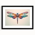 Framed wall art showcasing a detailed dragonfly design in black and white, with a sleek black mat and frame, ideal for nature-inspired home decor.