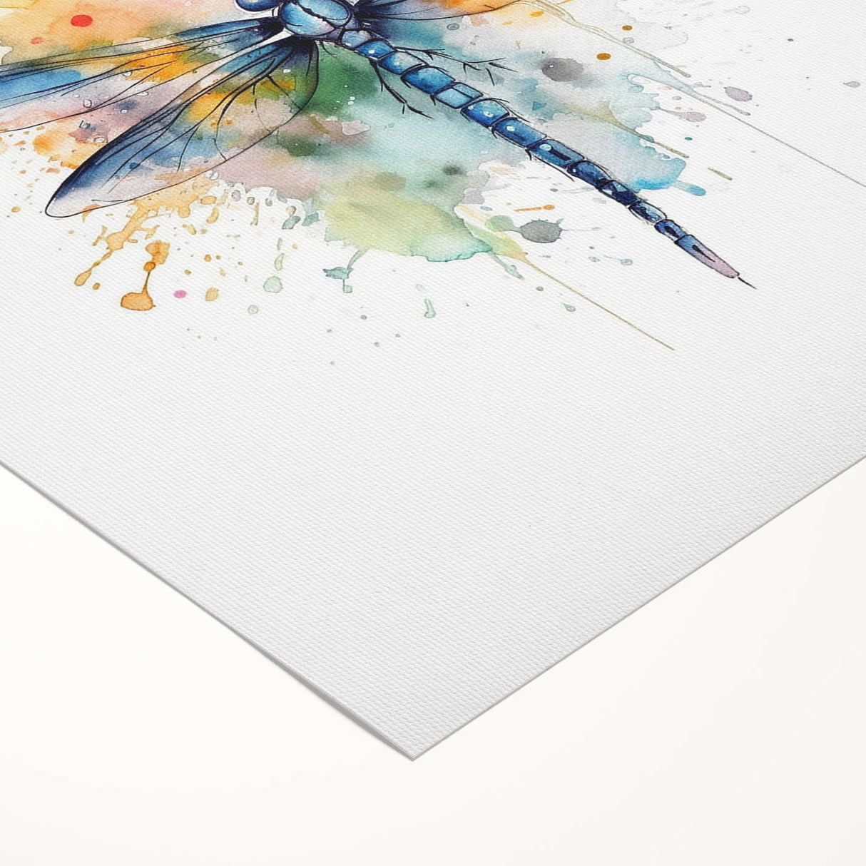 Vibrant dragonfly wall art design on rolled canvas, showcasing intricate details and vivid colors, ideal for nature-themed decor and art enthusiasts.